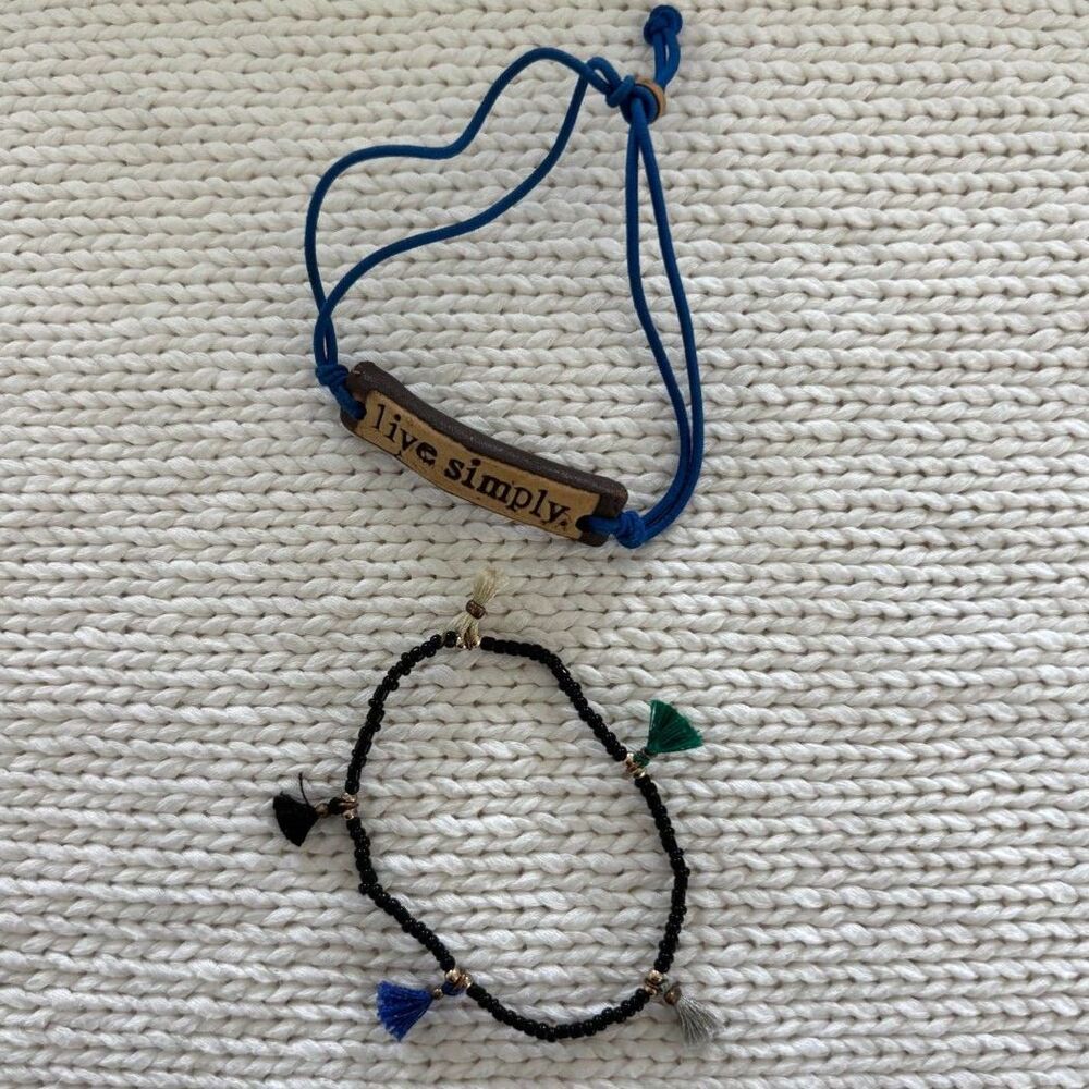 MudLOVE Live Simply Ceramic Bracelet Tassel Set Lot Boho Stack Blue Black